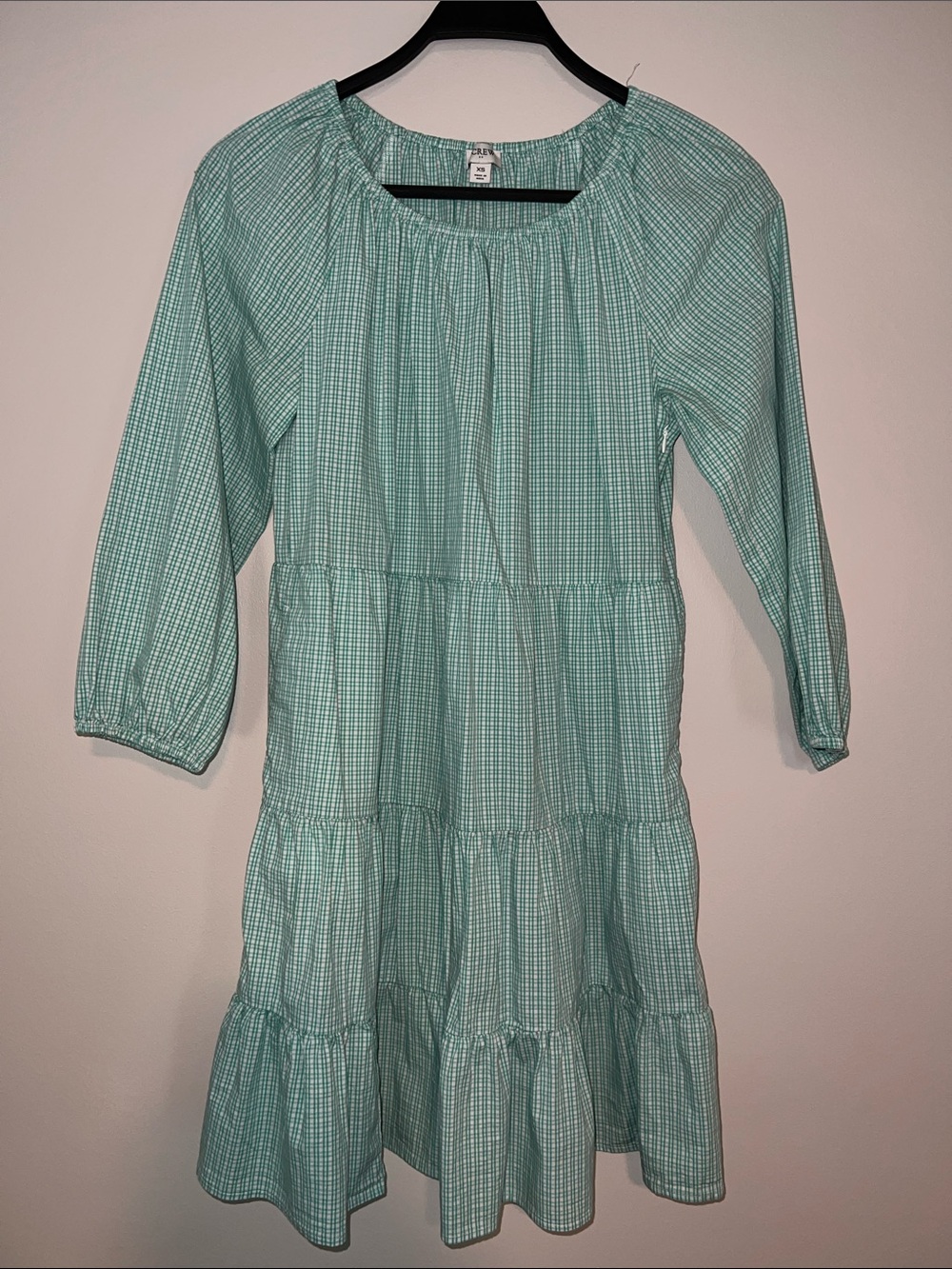 J Crew Green Gingham Swing Dress